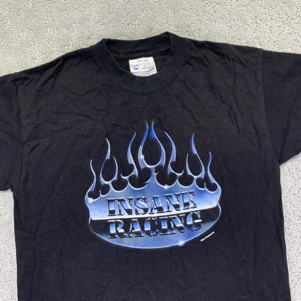 Insane Racing T Shirt Size Medium Kids‎ Black Flame Graphic Short Sleeve Skate